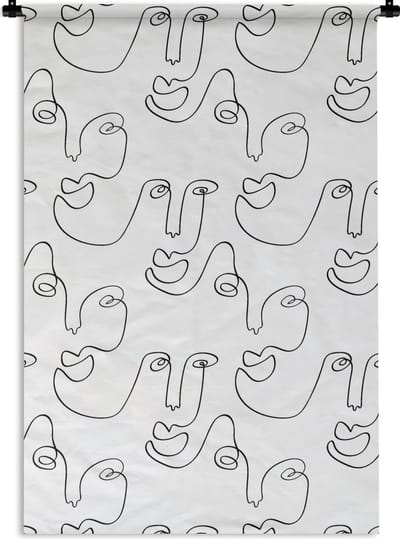 Wandkleed - Wanddoek - Line Art - Gezicht - Patronen - 60x90 cm - Wandtapijt