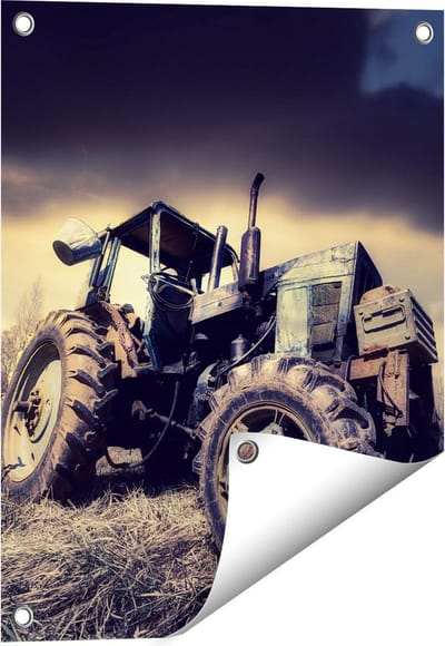 Gards Tuinposter Oude Tractor op het Grasveld - Trekker - 40x50 cm - Tuindoek - Tuindecoratie - Wanddecoratie buiten - Tuinschilderij