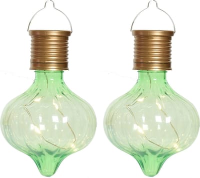 Lumineo solar hanglamp LED - 2x - Marrakech - pistachegroen - kunststof - D8 x H12 cm