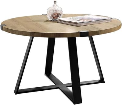 Ronde Salontafel - Bijzettafel Hout - Woonkamer Decoratie - Robuust Metaalframe - Niet Gespecificeerd - Bruin