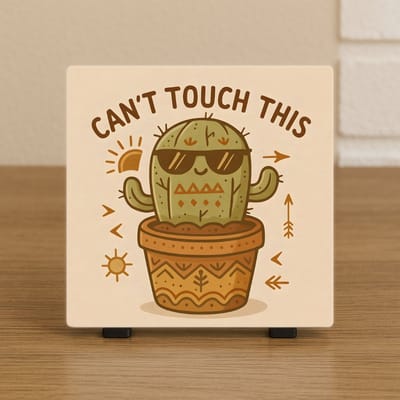 Wenstegeltje "Can’t Touch This" – Cactus Humor Decoratie – Spreuktegel – Stijlvolle Woondecoratie met Boodschap – Trendy nu– Hip trendy tegeltje – Cadeau – Zomaar – Deco