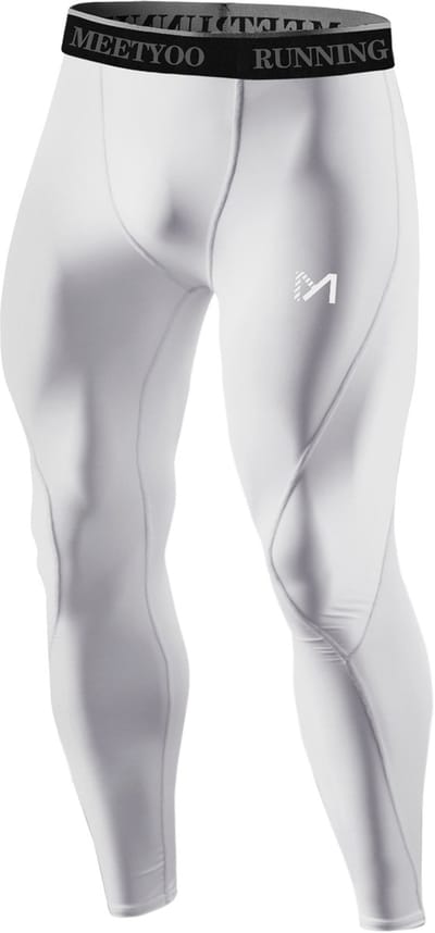 MEETYOO Leggings Heren Sportlegging Compressiebroeken Heren Hardloopleggings Leggings Atletische workout Gymbroeken Basketbal-Wit-XL