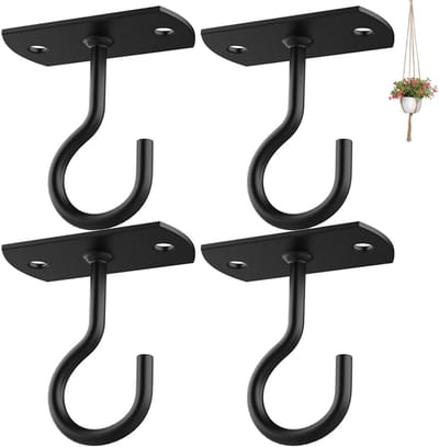 Plafondhaken voor het ophangen van planten - Metalen ijzeren wandhaken voor het ophangen van bloempotten, voederbakken, windgongen, hangmanden voor huisdecoratie (4-pack)