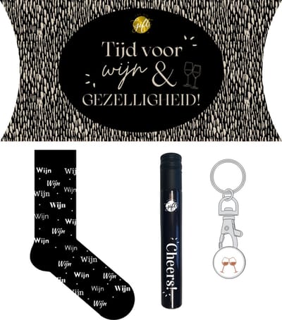 The big gifts - cadeaupakket - Tijd voor wijn en gezelligheid - Rode wijn - Sokken - winkelwagenmuntje