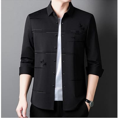 Heren Longsleeve Shirt Lente en Herfst Nieuw Koreaanse Versie Trendy Shirt Casual Jas Heren Veelzijdige Top Heren XXXXL black