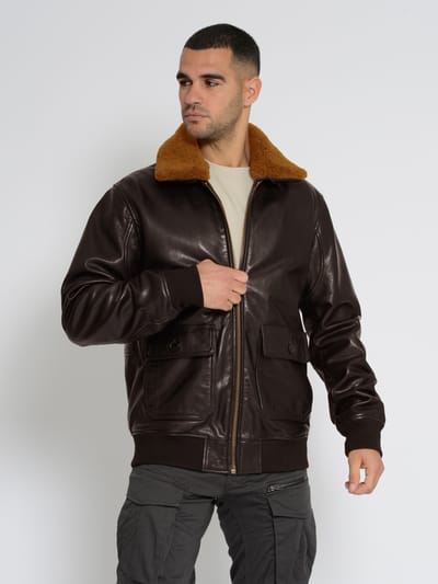 Top Gun leren jas TG2023002 met lamsleren kraag