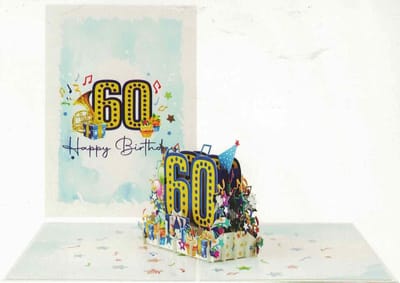 Pop up wenskaart - pop out wenskaart - felicitatie - wenskaart - 60 jaar - happy birthday