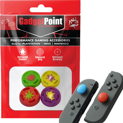 Gadgetpoint - Thumb Grips voor Nintendo Switch Joy-Con Controllers - Gaming Thumbgrips - Performance Anti-Slip Thumbsticks - Bescherming Accessoires - Splash - Roze/Groen/Geel/Paars