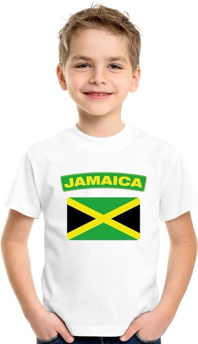 Supporters kleding - t-shirt van vlag Jamaica - wit - voor kinderen - korte mouwen - sport 110/116