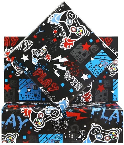 Dailygoody - Inpakpapier videogames - Cadeauverpakking voor kinderen - 4 vellen plat gevouwen - 50 x 70 cm - Gaming inpakpapier - Geschikt voor v