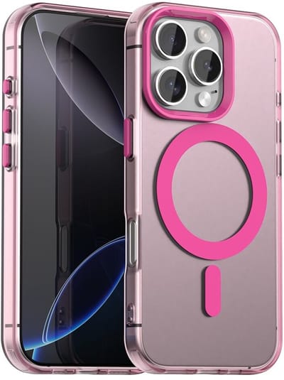 MagSafe Compatibel Backcover Hoesje Geschikt voor Apple iPhone 16 Pro Max - Roze & Semi-Transparant Design - Stijlvol & Goede Bescherming