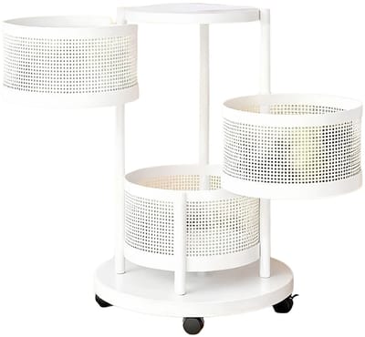 Draaibaar Opbergrek met 3 Manden - Verrijdbaar design met Opbergruimte - voor keuken en woonkamer - Wit Metaal