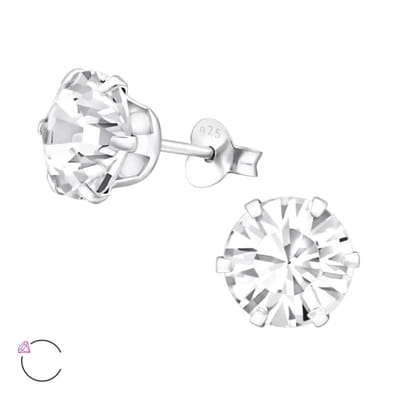Aramat Jewels | Oorbellen | Zilveren Oorbellen met 8mm Kristallen | Transparant | |8mm | Zilver | Volwassenen | Verkleurd niet