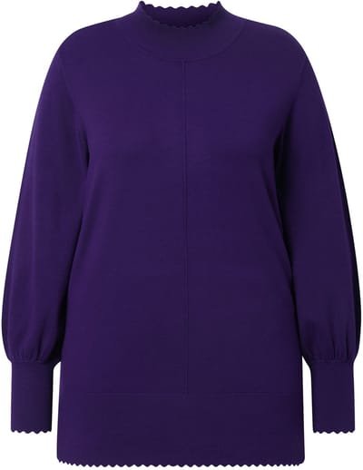 Ulla Popken - Dames - Trui schelpzoom opstaande kraag lange mouwen - Donker lelie - Maat 42+