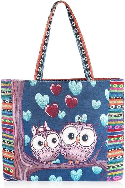 Canvas Uil Tote Bag - Aesthetic Hobo Handtas met Ritsvak, Herbruikbaar voor Strand en Boodschappen, Ideaal voor Vrouwen