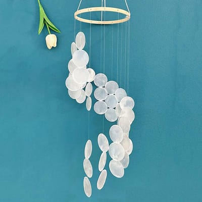 Carillon éolien en coquillage naturel suspendu au mur pour chambres, fenêtres, balcons, jardins, décoration pour enfants blue