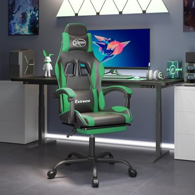 vidaXL - Gamestoel - met - voetensteun - kunstleer - zwart - en - groen