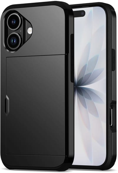 Hoesje met Kaarthouder Slider Geschikt voor Apple iPhone 17 | Back Cover Pasjeshouder Achterkant | Kaarthouder voor Twee Pasjes | Zwart