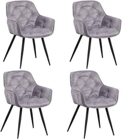 Dimehouse Set van 4 Eetkamerstoelen Velvet Grijs Stof Audrey - Met Armleuningen - Velvet - Industrieel