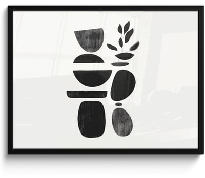 Poster in lijst - Fotolijst 70x50 cm - Posters - Japandi - Zwart - Abstract - Posterlijst zwart - Decoratie - Wanddecoratie woonkamer - Muurdecoratie slaapkamer