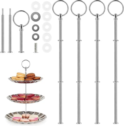 Set van 4 Laag Tangen, 3 Laag Tangen, Metalen Stangen met Bevestigingsmaterialen voor Fruit- en Snackplaten