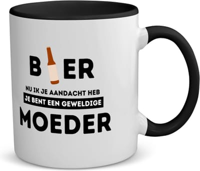 Akyol - bier, nu ik je aandacht heb je bent een geweldige moeder koffiemok - theemok zwart - Mama - de beste moeder - moeder cadeautjes - moederdag - verjaardagscadeau - verjaardag - cadeau - geschenk - kado - gift - moeder artikelen - 350 ML inhoud