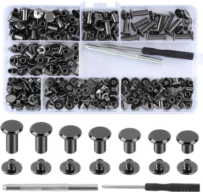 120 Stuks Boekschroeven M5 in Diverse Maten, Carbon Staal met Zwarte Nikkel Coating, Ideaal voor DIY Leerprojecten en Tasdecoratie