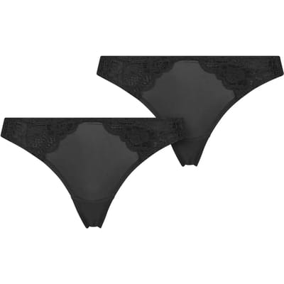 Urban Classics - Lace Tanga 2Pack String - S - Zwart/Zwart