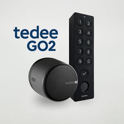 Tedee GO voordeel set | GO2 zwart + Keypad PRO zwart | bediening via Bluetooth, pincode, vingerafdruk | monteer over de huidige sleutel