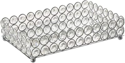 Kristallen Sieradenbakje - Make-up Organizer - Decoratief Opbergen - Handgemaakt met Parels - 35x20x5 cm - Zilver