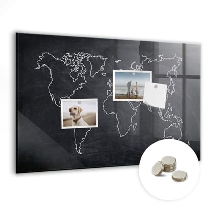 Tulup Glassboards - Overzicht van de wereldkaart Magneetbord - 60 cm x 40 cm - Zwart Magneetbord Rechthoekig - Gratis 5 Sterke Magneten - Interieur Accessoires Kantoor - Magnetic Board - Magneetbord Design - Ideeënbord Thuiswerkplek - Magnetisch Bord