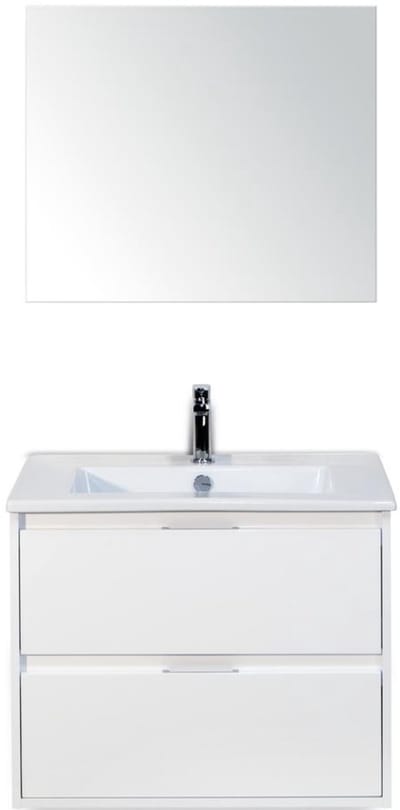 Porto Badmeubelset 70 cm - Wit Hoogglans - Keramische Wastafel Wit Slim met Spiegel