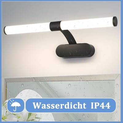 Glitzerlife - LED Spiegellamp Badkamer - 6W - IP44 Waterdicht - Wandlamp Spiegelverlichting - Neutraal Wit 4000K - 650lm - Ø40cm - Zwart Aluminium