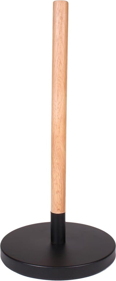 Keukenrolhouder Hout en Metaal - Ø 18,5 x 31,5 cm - Stijlvolle Keukenrol Houder voor Moderne Keukeninrichting - Keukenpapierhouder - Zwart