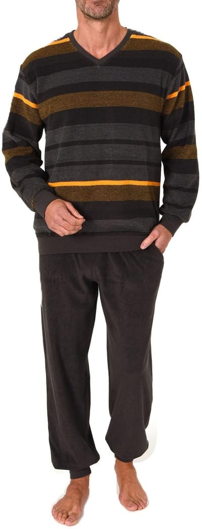 Heren pyjama in badstof met manchetten in een stijlvolle blokstreep-look - ook in oversize