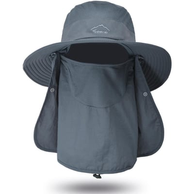 Casquette de soleil avec rabat amovible pour le visage et le cou, chapeau de pêche à large bord, Protection solaire d'été en plein air gris foncé