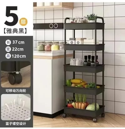 Bovista Bar Cart - Serveerwagen - Serveerkar - Keukentrolley - Drank Trolley - Keuken - Bijzettafel - Restaurant - Zwart - 5 Lagen