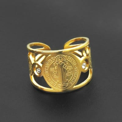 Anneaux en Acier Inoxydable Sceau Protection Amulette Sceau des Sept Archanges Salomon Kabbale Étoiles Épaisses Bague Mode 18mm brown