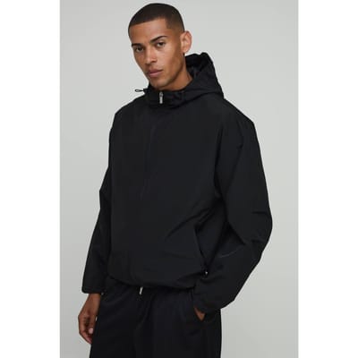 Oversized Boxy Cagoule Met Capuchon En Toggles | Black | Size XL