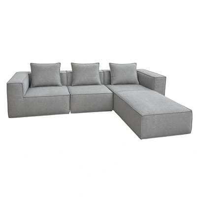 L-bank MCW-O54, loungebank met poef, modulair uitbreidbaar rechts/links, stof/textiel 63x270x190cm ~ lichtgrijs