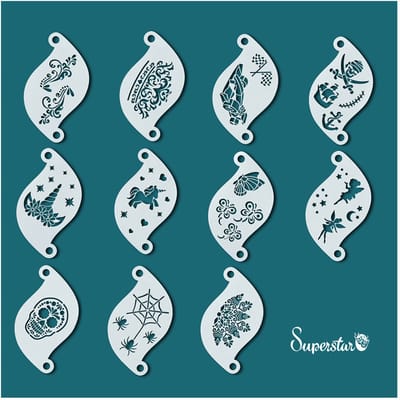 Superstar Face Paint Sjabloon - Stencil Set met 11 verschillende afbeeldingen met Ring