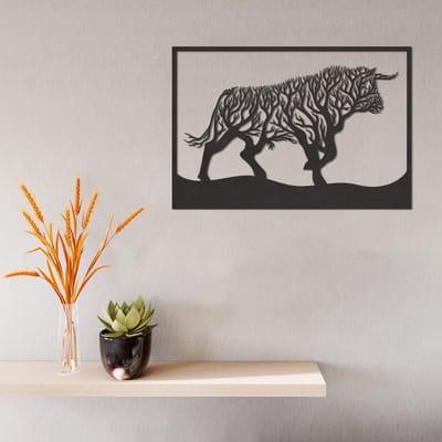 Wanddecoratie Stier - Muurdecoratie Stier - Muurdecoratie Hout - Wanddecoratie Hout - Muurdecoratie Woonkamer - Wanddecoratie Woonkamer - Wanddecoratie Industrieel - Wanddecoratie Dieren - Home Decor - Wall Line Art - 42.5 x 29 cm
