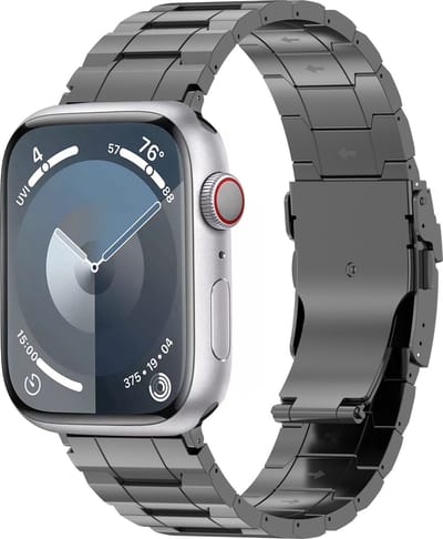By Qubix - Geschikt voor Apple Watch bandje - Titanium Premium Link bandje - Space Grey - Geschikt voor Apple Watch 44mm / 45mm / 46mm / 49mm (Ultra 1,2 en 3) - Smartwatch bandje