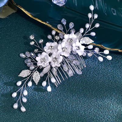 Elegante Zilveren Bruidshaarkam met Kristal en Bladmotief - Haaraccessoire voor Bruiloft en Feesten