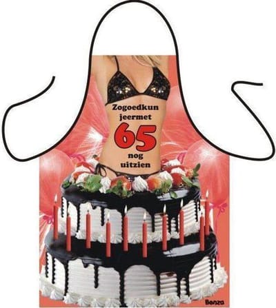 Benza Schort 65 Jaar - Sexy/Leuke/Grappige/Mooie Keukenschort - Vrouw (stoute versie)