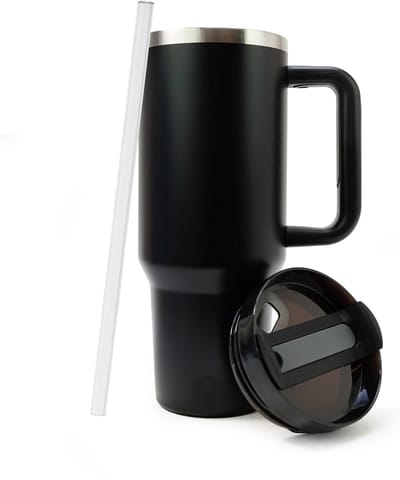 Eurocatch Tumbler 1.2L - Thermosbeker met Rietje en Handvat - 11 uur koud 48 uur met ijs - Vaatwasserbestendig - Zwart