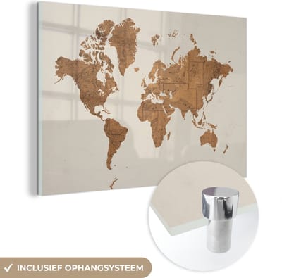 ® Glasschilderij 120x80 cm - Schilderij acrylglas - Wereldkaart - Vintage - Kaarten - Foto op glas - Muurdecoratie woonkamer - Wanddecoratie slaapkamer - Schilderijen