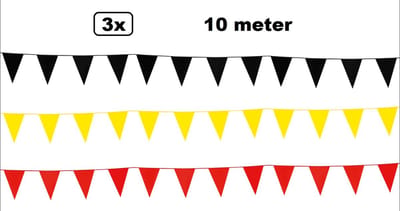 3x Vlaggenlijn zwart/geel/rood 10 meter - Optocht vlaglijn festival feest party verjaardag thema feest kleur Belgie