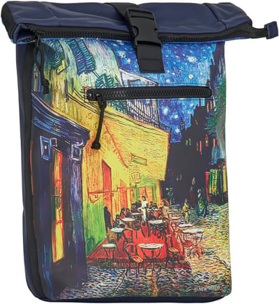 New Rebels unisex waterdichte Mart Art New York Cafe at Night Rolltop - 21 Liter roll-top rugzak met 15,6 inch laptopvak - reisrugzak met kliksluiting - rugzak met voorvak - flexibele opbergmogelijkheden