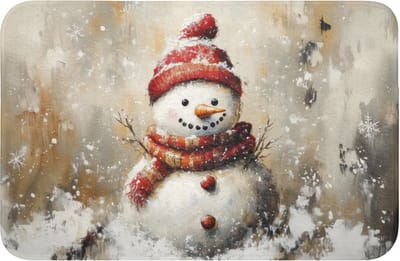 Badmat 60x40 cm - Antislip - Sneeuwpop - Winter - Sneeuw - Beige - Badmatten voor badkamer - Badkamermat - Douchemat - Badkamer mat